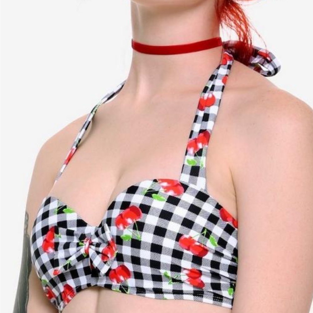Hot topic cherry gingham checkered bathing suit halter bikini top swim small